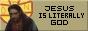 animated pixel art of Jesus Christ in the style of an ancient church icon beside text which cycles between english, russian, chinese, and japanese; the text says Jesus is literally God
